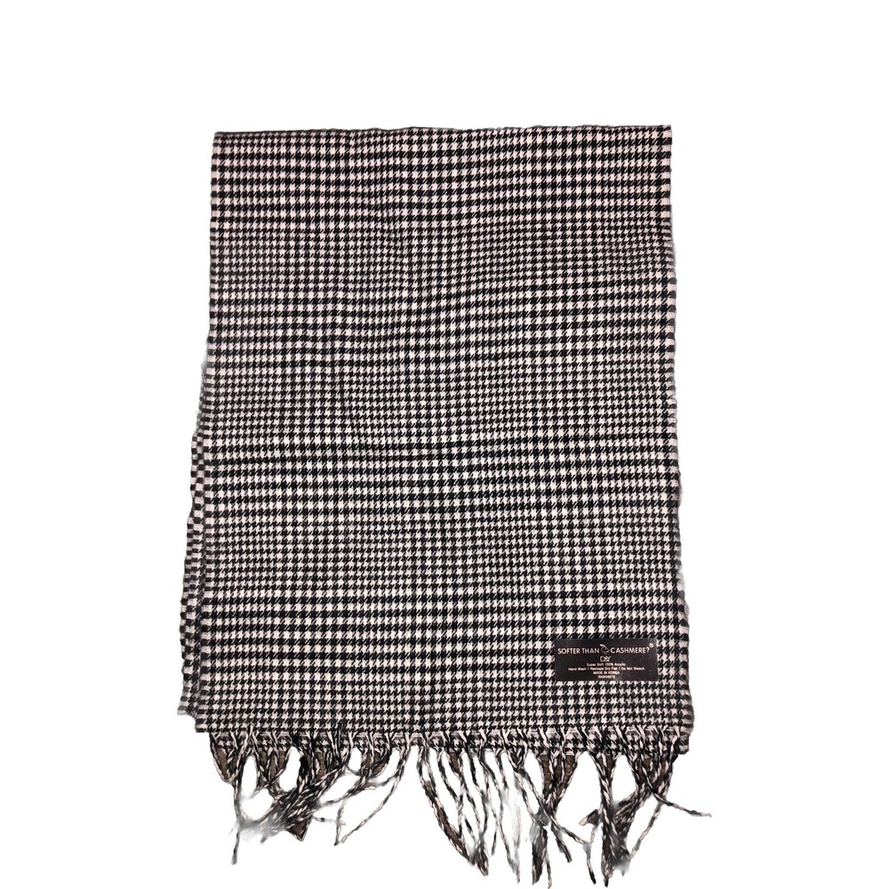 D&Y Softer Than Cashmere Scarf Black White Houndstooth 64x12 inch NEW
